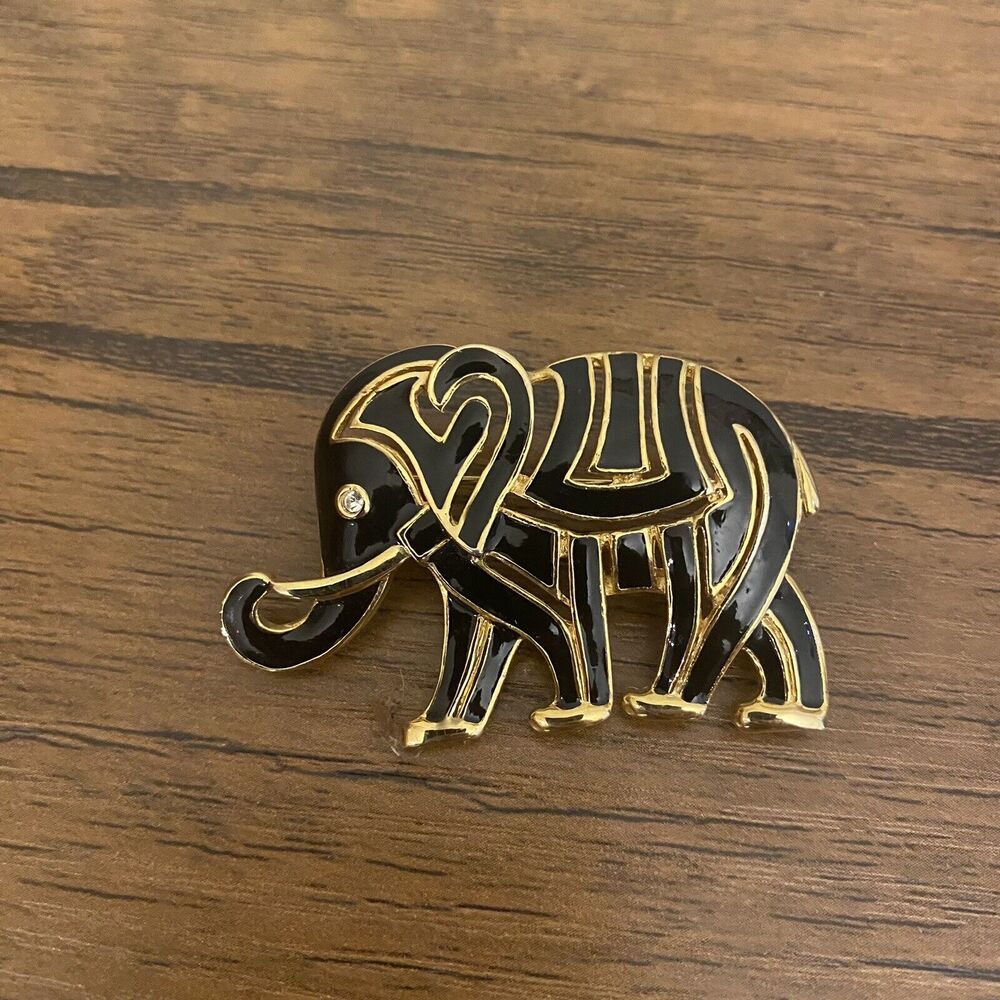 VTG Elephant Broach Black Enamel Pin